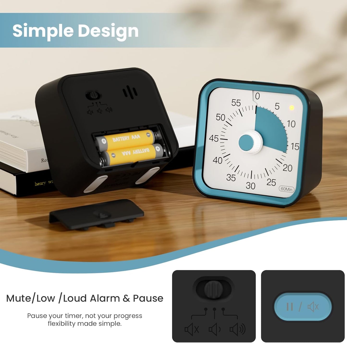 Visual Timer for Kids with Pause Function, 60 Minute Countdown Timer for Kids Desk Study, Teaching, Kitchen Cooking, Office Meetings, Time Management for ADHD (White)