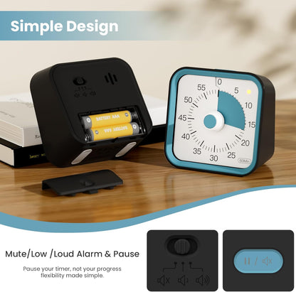Visual Timer for Kids with Pause Function, 60 Minute Countdown Timer for Kids Desk Study, Teaching, Kitchen Cooking, Office Meetings, Time Management for ADHD (White)