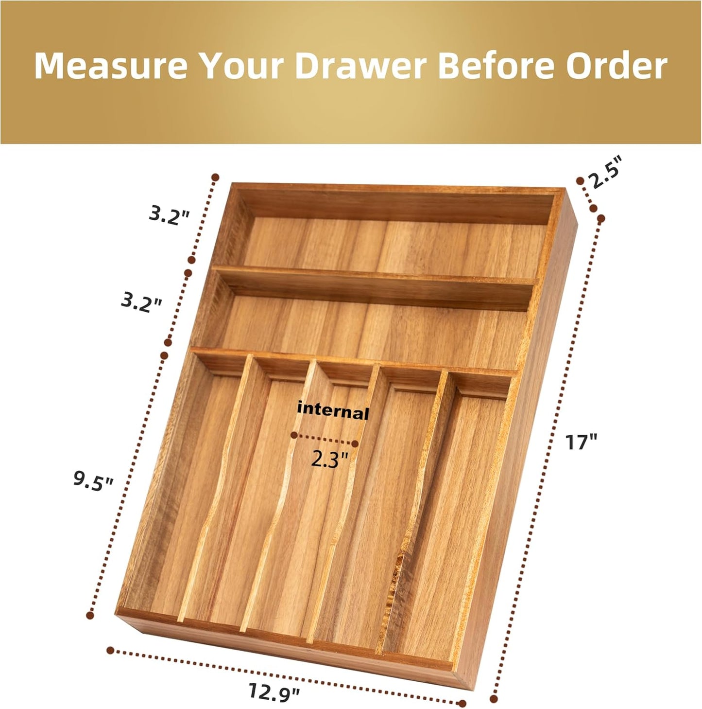Besilord Silverware Organizer Kitchen Drawer Organizer Utensil Organizer Bamboo Silverware Holder Cutlery Organizer in Drawer Flatware Organizer Tray(5 slots, Natural