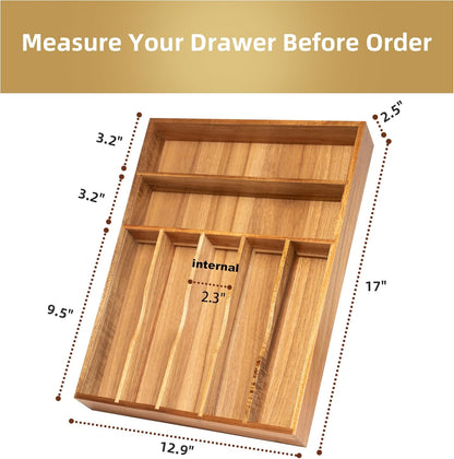 Besilord Silverware Organizer Kitchen Drawer Organizer Utensil Organizer Bamboo Silverware Holder Cutlery Organizer in Drawer Flatware Organizer Tray(5 slots, Natural