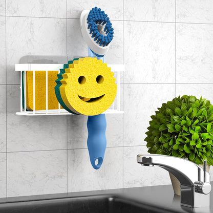 MURLONG Sponge Holder Smiley Face, Sink Organizer with 2 Suction Cups/1 Adhesive Strips, Designed for Sponge, Soap, Dish Brush, Scrubber - White