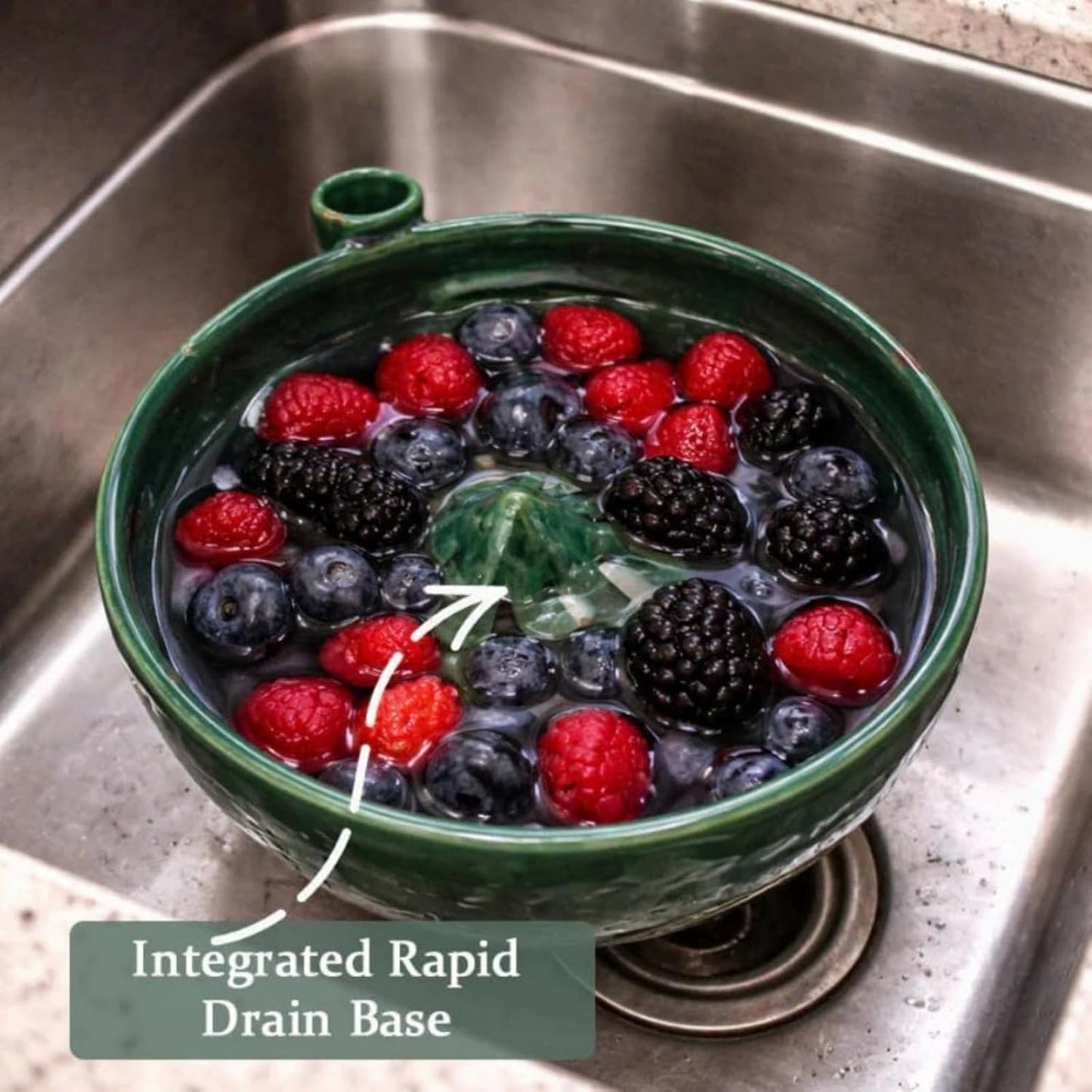 Self Spinning Berry Washing Bowl Ceramic, Automatic Berry Wash Bowl, Fruit and Vegetable Washer with Drain, Berry Bowl for Kitchen Trawberries Blueberries (1, 1pcs)