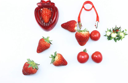 Strawberry Huller and Strawberry Slicer Set, Strawberry Tomato Potato Pineapple Carrot Stem Remover, Wild Strawberry Corer Cutter Red