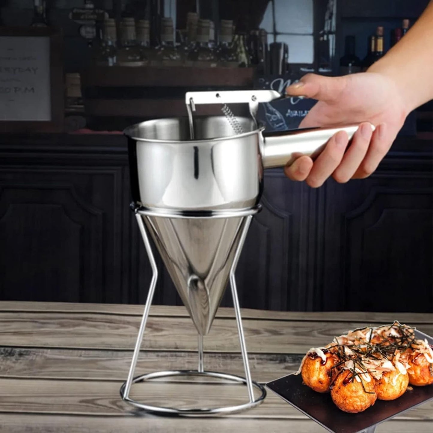 Gavigain Pancake Batter Dispenser, Stainless Steel Funnel Cake Dispenser with Stand Baking Tools for Cake Pancakes Cupcakes Muffins Crepes Waffles Takoyaki