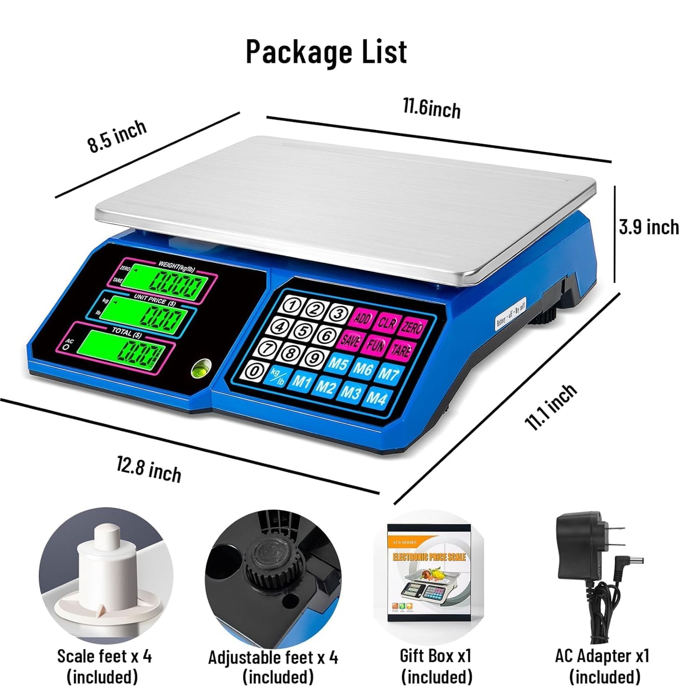 Large Digital Kitchen Scale 66lb/30kg, Commercial Food Scale 1g Accuracy with Price Computing for Baking, Cooking, Bread, Meat, Stainless Steel, Adapter Included