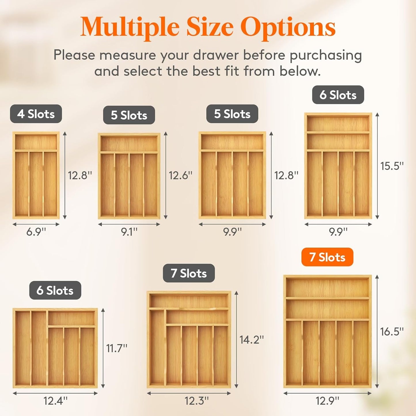 Lifewit Silverware Drawer Organizer, Utensil Tray for Kitchen, Flatware and Cutlery Holder, Storage for Spoons Forks Knives, 6.7 x 12", Natural