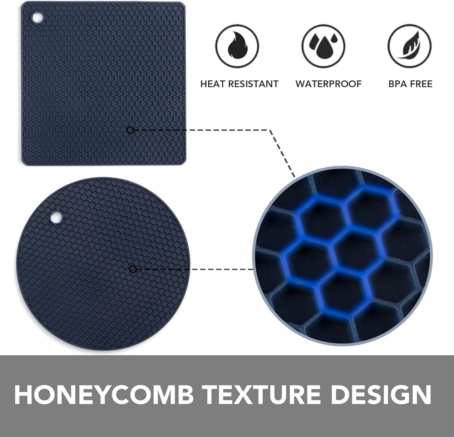 Joyhalo Trivets for Hot Dishes - Hot Pads for Kitchen, Silicone Pot Holders for Hot Pots and Pans, Silicone Mats for Kitchen Countertops, Table, Flexible Easy to Wash and Dry, Grey