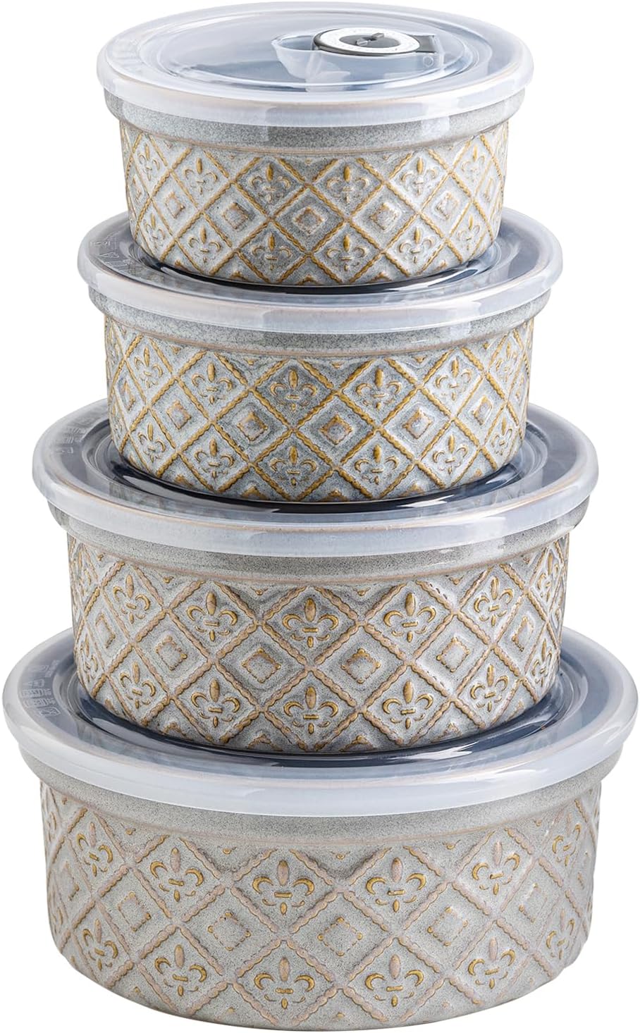 40 Oz Ramekins Ceramic Airtight Bowls Set of 4 - Large Mixing Bowls with Lids Set for Salad, Pho, Soup, Pasta, Dessert, Serving, Oatmeal, Baking Dishes, Dishwasher & Microwave Safe, Beige