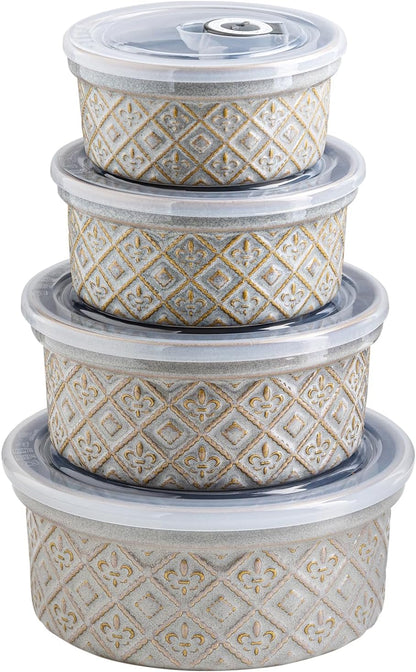 40 Oz Ramekins Ceramic Airtight Bowls Set of 4 - Large Mixing Bowls with Lids Set for Salad, Pho, Soup, Pasta, Dessert, Serving, Oatmeal, Baking Dishes, Dishwasher & Microwave Safe, Beige