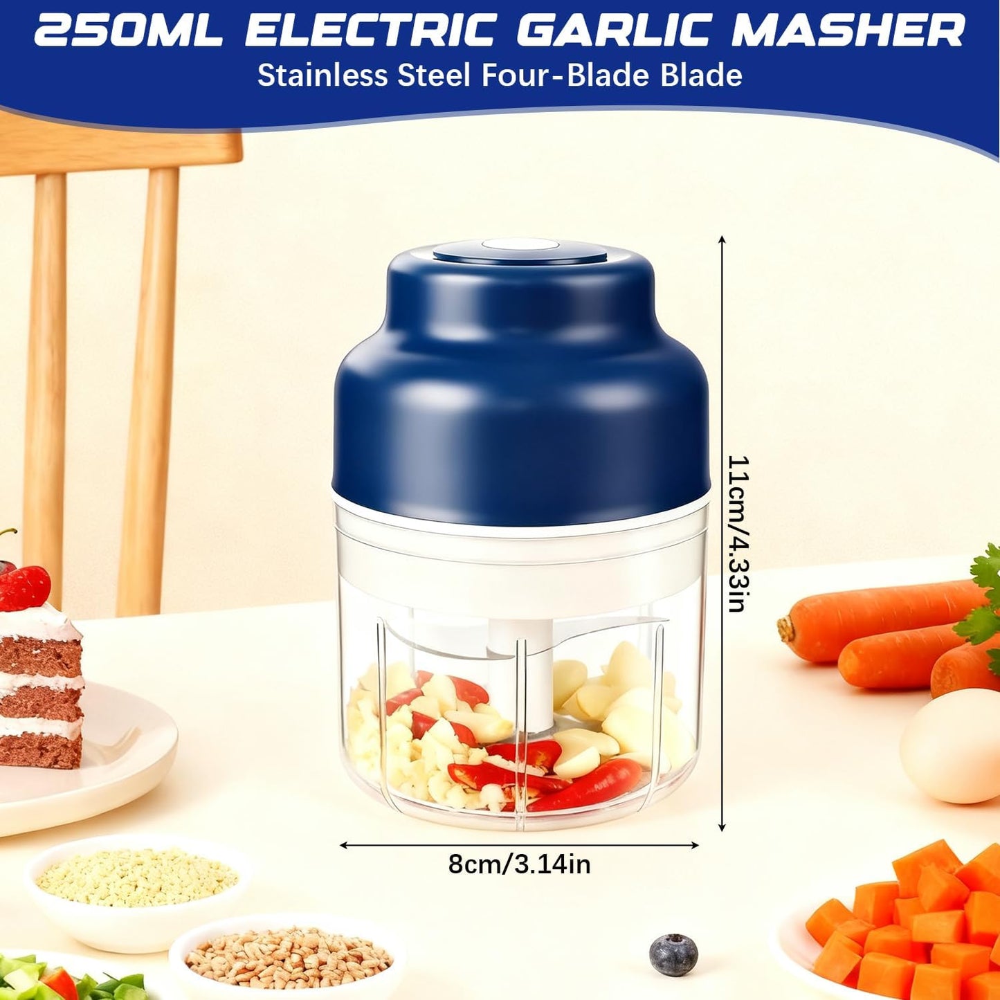 Electric Mini Garlic Chopper Set,2025 New Small Garlic Chopper Mincer,Electric Food Chopper Tool,USB Rechargeable, Wireless Veggie Grinder,Kitchen Appliances