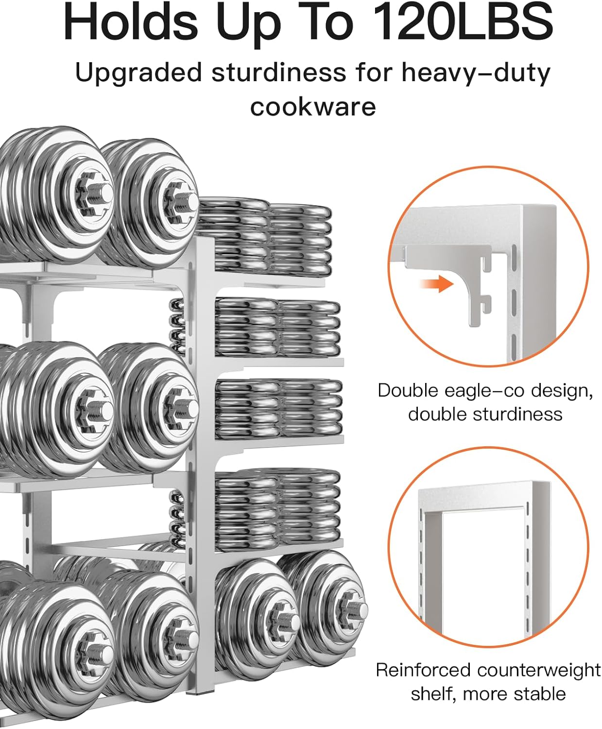ORDORA Pots and Pans Organizer for Cabinet 16.61 Height, 8 Tier Pot Organizers Rack with 3 DIY Methods, Adjustable Pan Organizer under Cabinet Kitchen Organization and Storage
