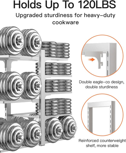 ORDORA Pots and Pans Organizer for Cabinet 16.61 Height, 8 Tier Pot Organizers Rack with 3 DIY Methods, Adjustable Pan Organizer under Cabinet Kitchen Organization and Storage