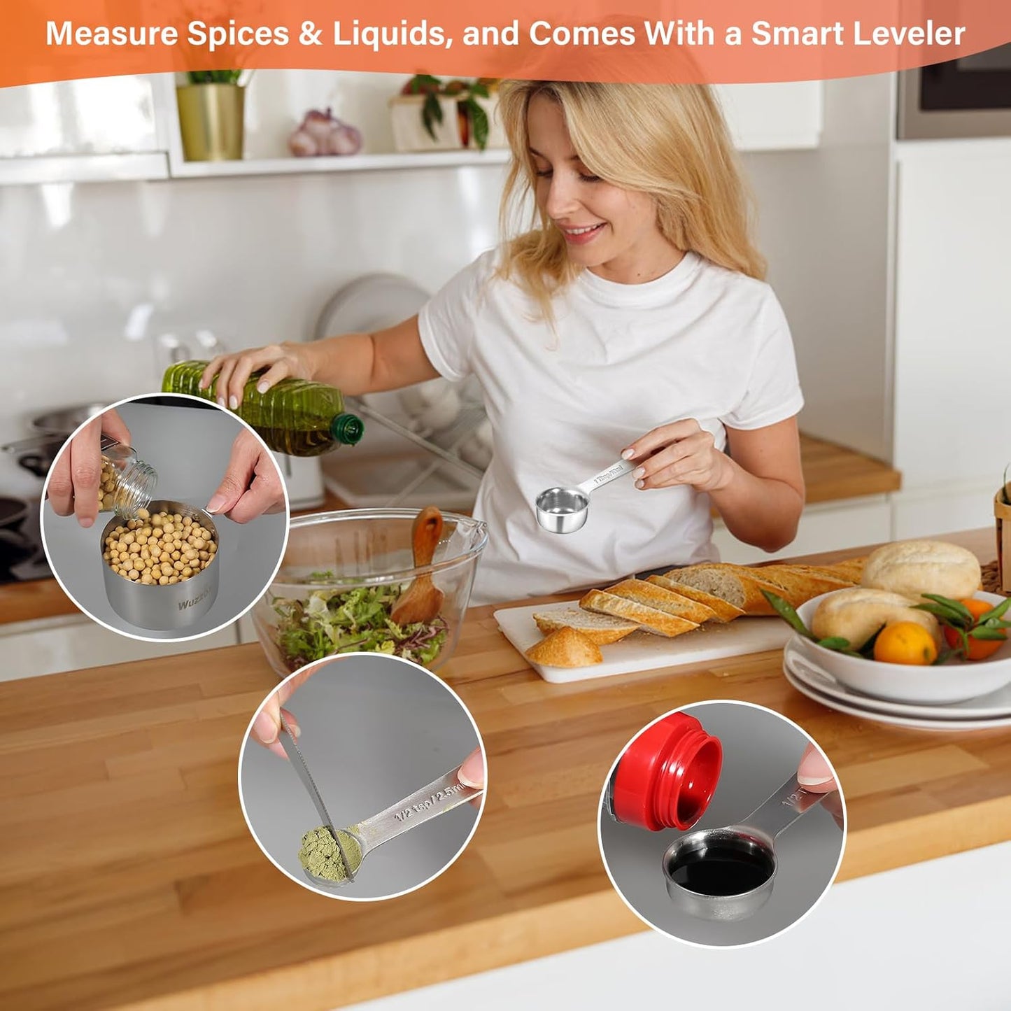 Stainless Steel Measuring Cups & Spoons Set of 13, Stackable Metal Measuring Cups & Spoons, Kitchen Gadgets for Cooking & Baking