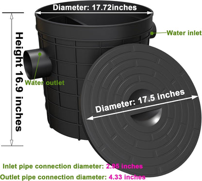 Grease Trap Commercial, Lightweight PE Plastic Grease Interceptor Trap Side Inlet Waste Oil Water Separator for Kitchen Sink Restaurant Wastewater Easy Install (Round-315-110-110)