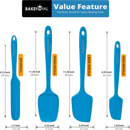 BakeRoyal Silicone Spatula Set - 4-Piece Rubber Spatulas Silicone Heat Resistant 600°F for Everyday Task - Seamless Design Kitchen Spatulas for Nonstick Cookware - Royal Blue