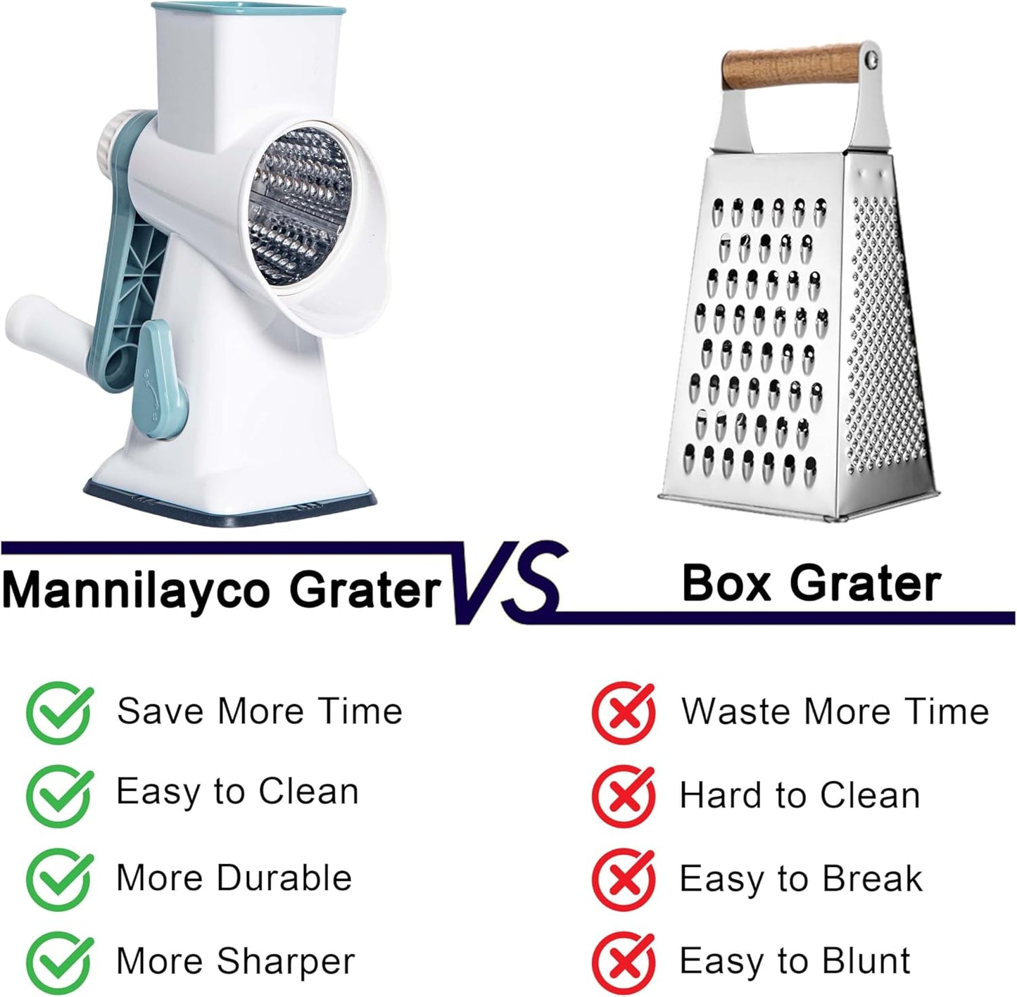 Rotary Cheese Grater Cheese Shredder, Cheese Grater Handheld with Strong Suction Base,Kitchen Vegetable Slicer 3 Replaceable Stainless Drum Blades for Fruit, Food, Nuts,Easy to Use Clean (Blue)