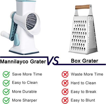 Rotary Cheese Grater Cheese Shredder, Cheese Grater Handheld with Strong Suction Base,Kitchen Vegetable Slicer 3 Replaceable Stainless Drum Blades for Fruit, Food, Nuts,Easy to Use Clean (Blue)