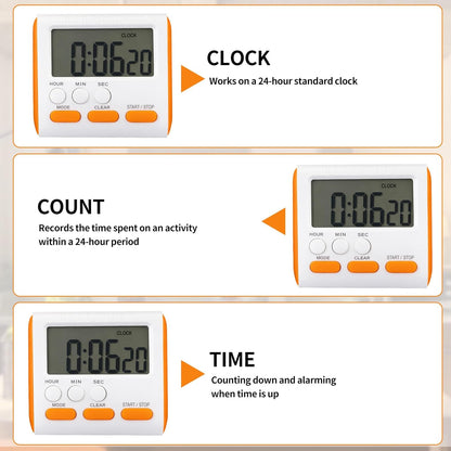 Mudder 6 Pack Digital Kitchen Timer for Cooking, Large Digits, 24 Hour Magnetic Backing Stand Kitchen Timers Clock for Classroom Kids Teachers, Loud Alarm and Large Screen (Black)