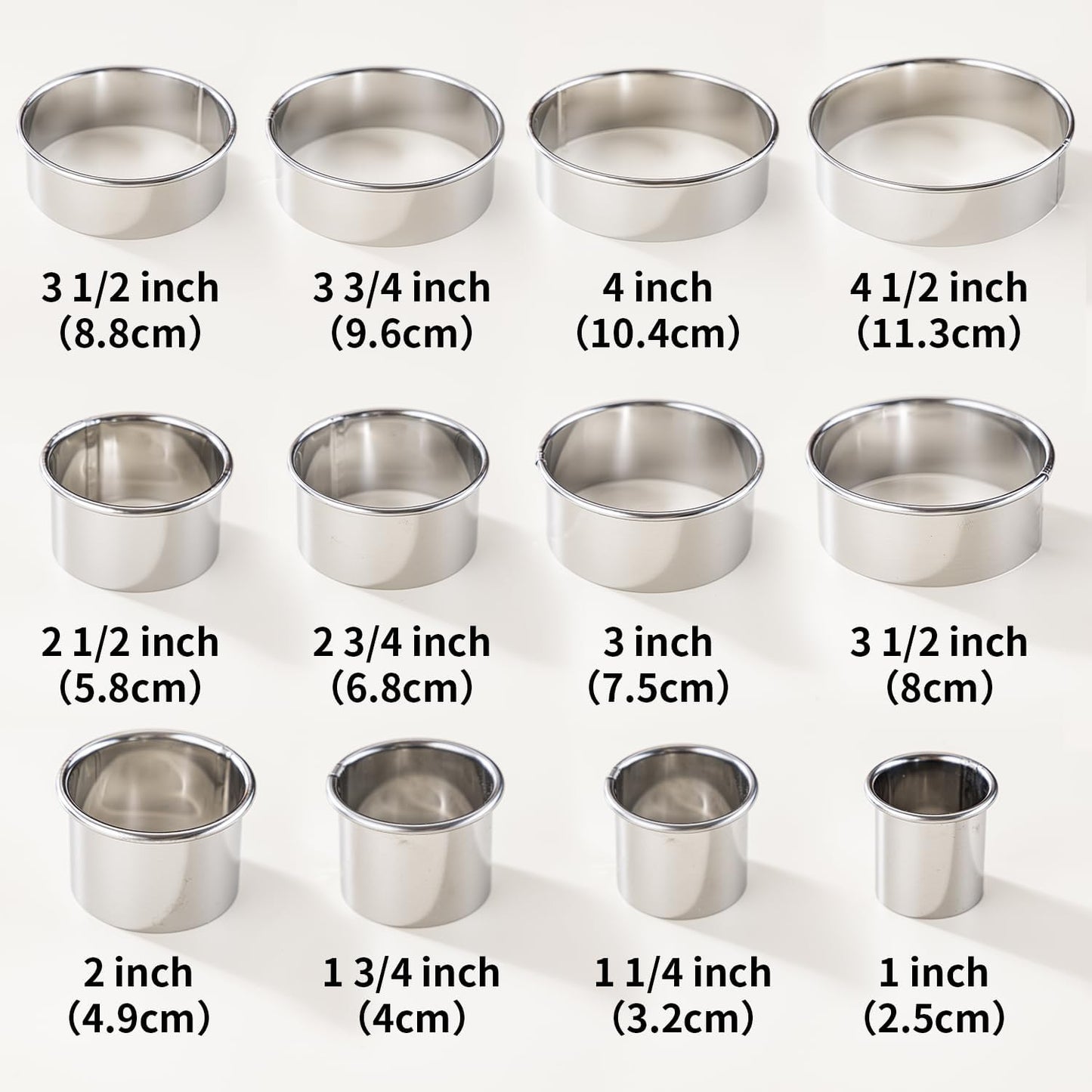 12 Pcs 304 Stainless Steel Biscuit Cutter Set - Round Cookie Cutters for Baking (1/2/3/4/5'') with Storage Box, Dough Pastry Cake Circle Cutting Ring Molds, Non-Rust, Dishwasher Safe & 1.5‘’ High