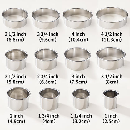 12 Pcs 304 Stainless Steel Biscuit Cutter Set - Round Cookie Cutters for Baking (1/2/3/4/5'') with Storage Box, Dough Pastry Cake Circle Cutting Ring Molds, Non-Rust, Dishwasher Safe & 1.5‘’ High