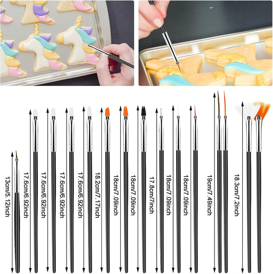 Aster 15Pcs Cake Decorating Brushes, Cake Painting Brushes Kit Food Safe Paint Brushes Multiple Function Cookie Brushes Fondant Sugar DIY Tool Set Candy Icing Pastry Brush for Baking(White)