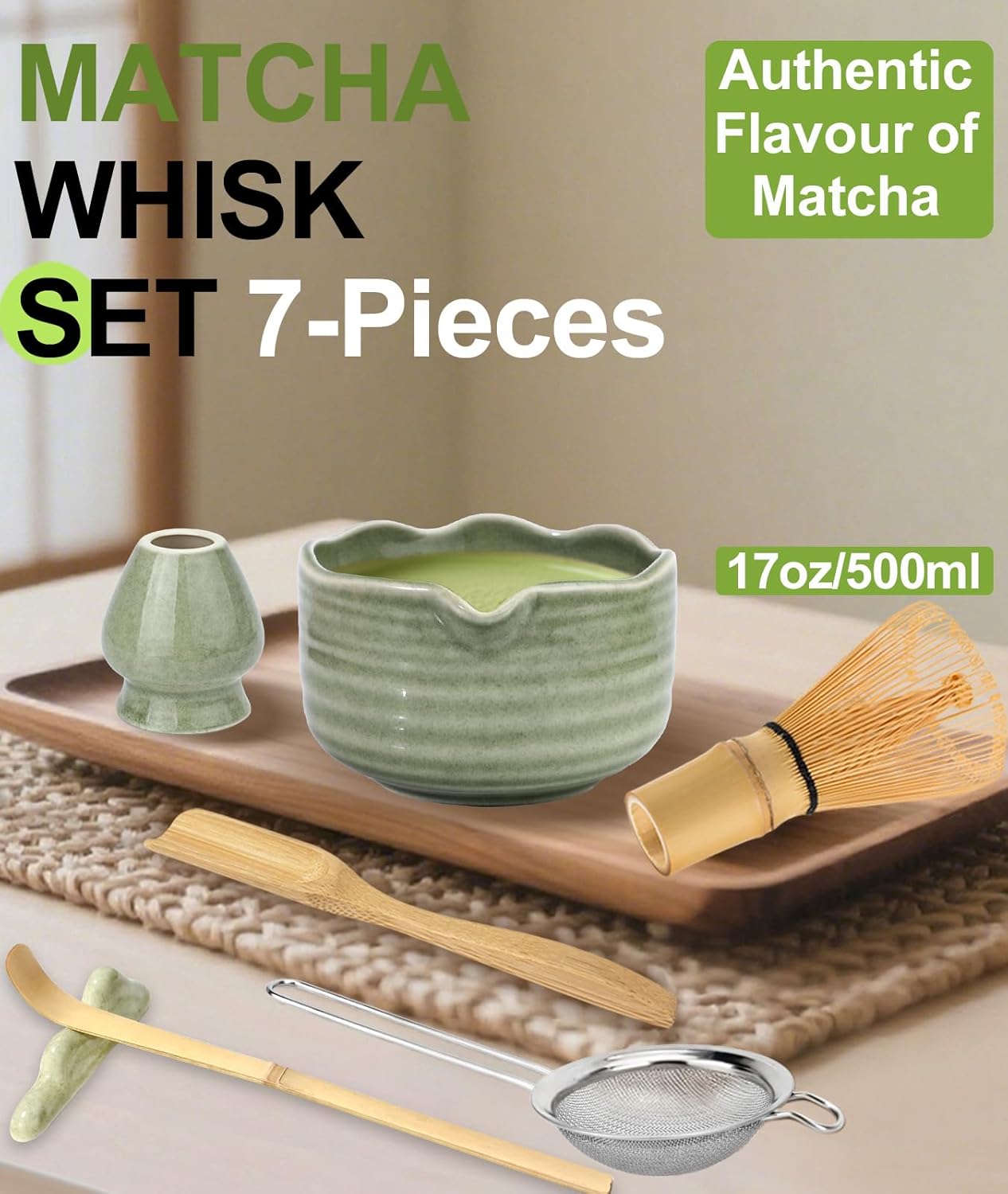 JBER Matcha Whisk Set, Ceramic Matcha Set Includes Bowl & Holder, Bamboo Whisk (Chasen), Sifter, Scoop, Spoon & Rest - 7PCS Matcha Kit Gift for Matcha Lovers & Beginners, Gradient Pink