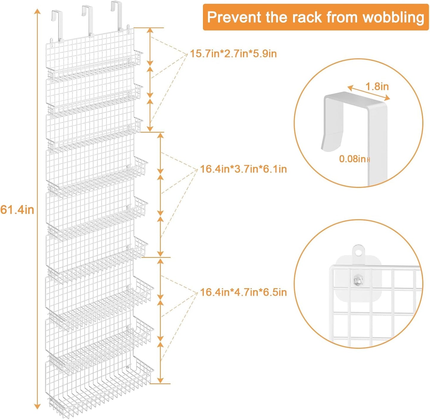 JKsmart 6-Tier Spice Rack Organizer with Door Hook, Wall Mounted & Over the Door Spice Racks for Kitchen Pantry Door Cabinet, Two Size, Large Capacity, Black