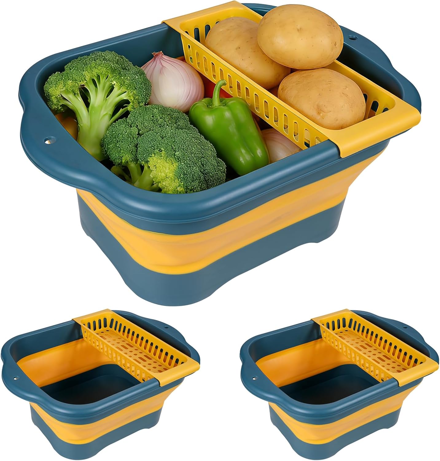 Collapsible Colander Set & Food Strainer for Kitchen, 4 in 1 Kitchen Gadget Strainer with Draining Tray for Pasta Noodle Fruit & Vegetable, 1 Pack