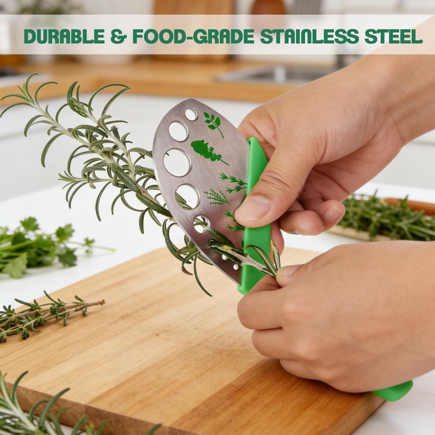 Herb Stripper 9-Hole Stainless Steel Peeler & 5-Hole Herb Stripper Bowl – Ceramic Herb Peeling Bowl, Kitchen Herbs Leaf Stripping Tool Easy to Clean Tools for Fresh Kale, Rosemary & Basil