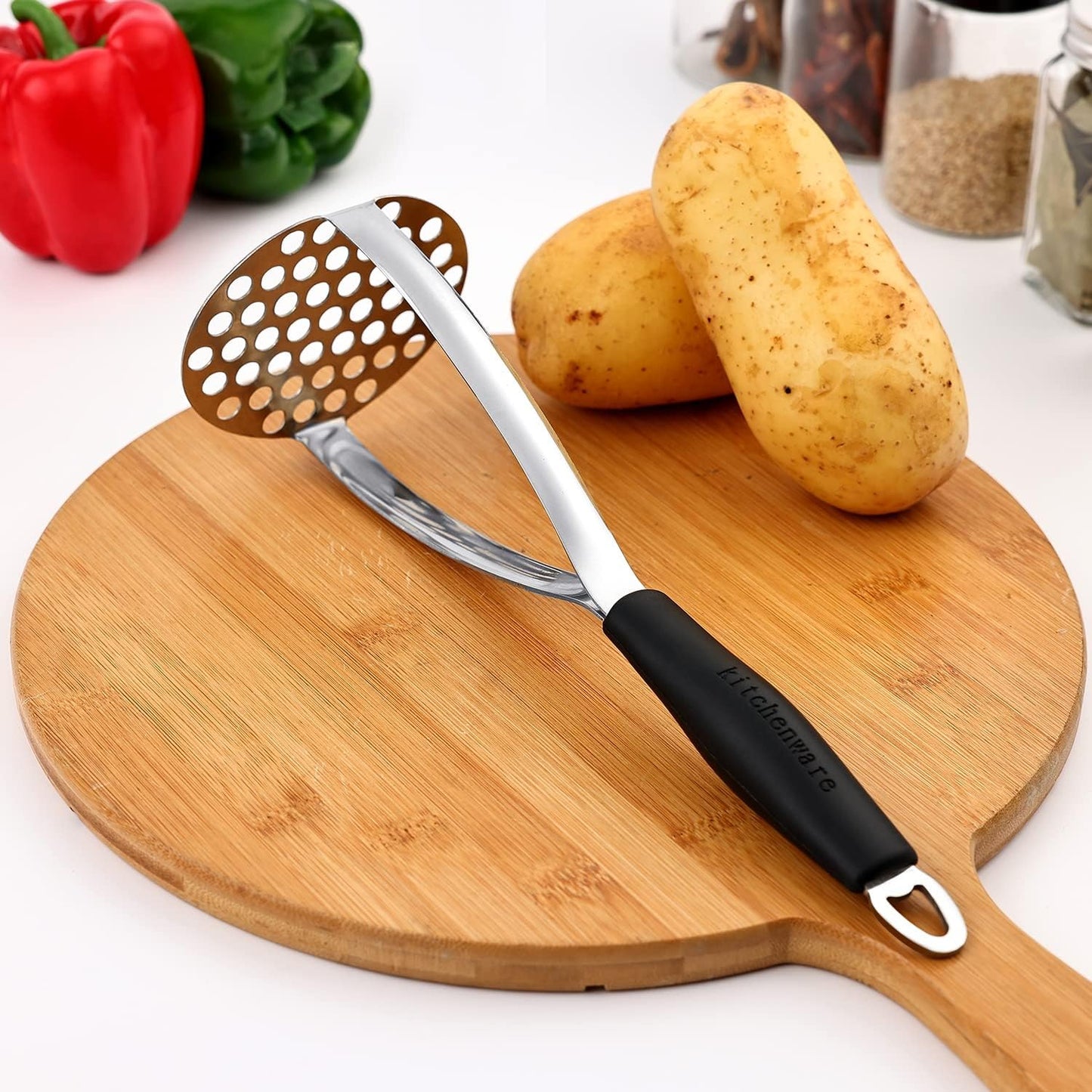 Joyoldelf Heavy Duty Stainless Steel Potato Masher with Potato Peelers, Masher Kitchen Tool & Food Masher/Potato Smasher with Silicone Handle, Perfect for Bean, Vegetable, Fruits, Avocado, Meat