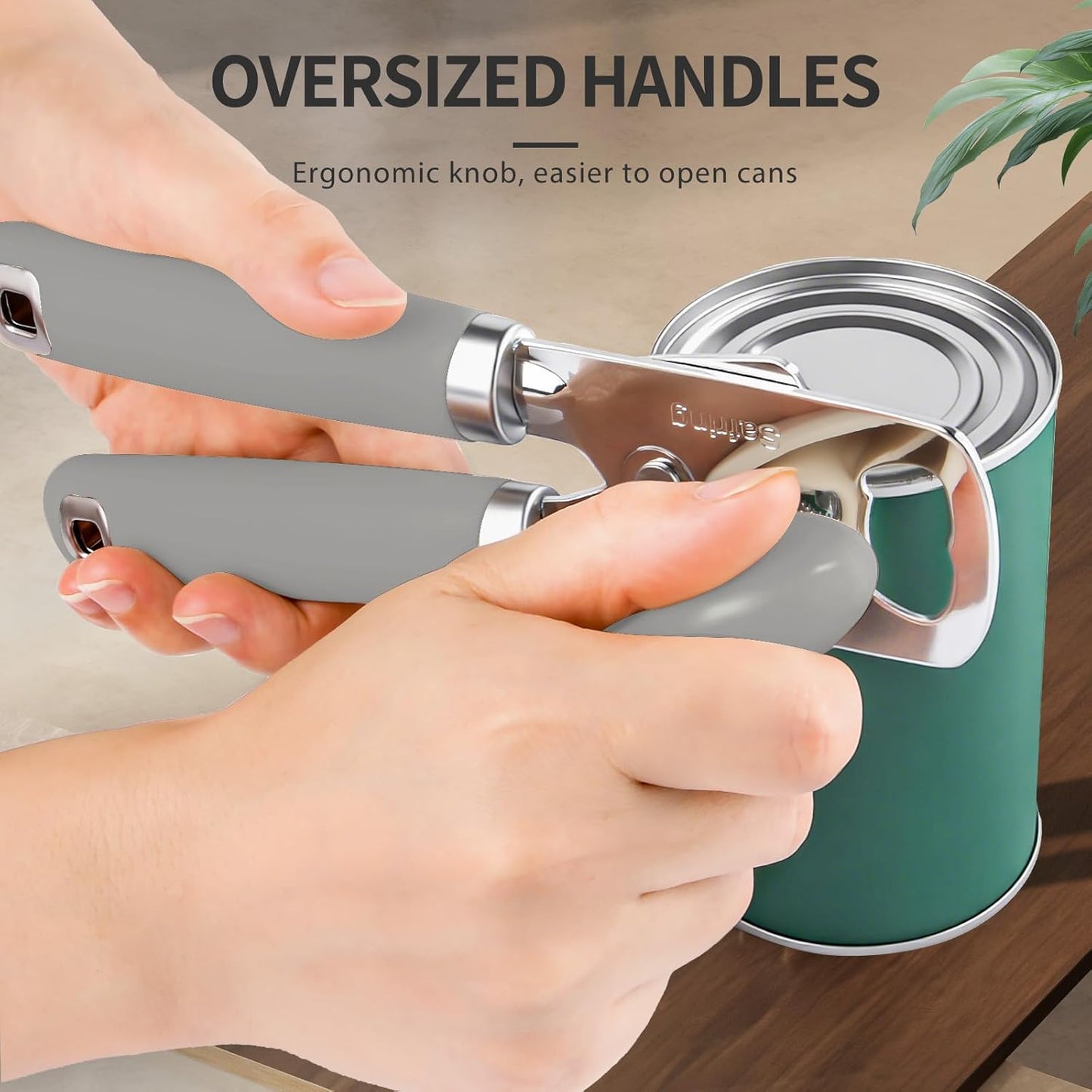 Safring Can Opener Manual, Heavy Duty Stainless Steel Smooth Edge Can Openers With Soft Touch Handle, Oversized Handheld Easy Turn Knob, Multi-Function Bottle Opener, Black