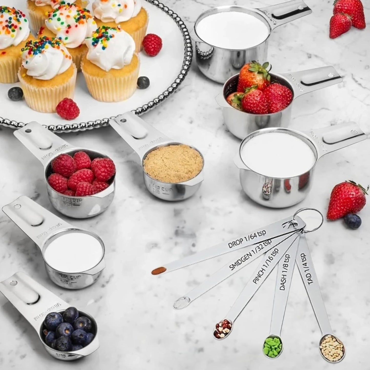 21PCS Measuring Cups and Spoons Set, Include 7 Nesting Measuring Cups, 9 Measuring Spoons and 5 Mini Spoons, Stainless Steel Metal Measuring Set, Kitchen Gadgets for Cooking & Baking
