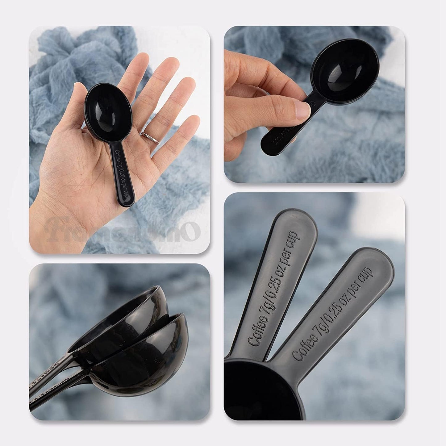 Framendino, 5 Pack Plastic Coffee Measuring Spoons Short Handle Scoops for Tea Sugar Cereal Milk Powder Spices Black 7g