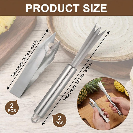 4 Pcs Pineapple Eye Remover Tool Set – Heavy Duty Stainless Steel Pineapple Eye Clip & V-Shape Cutter Knife, Multifunctional Pineapples Processing Tools for Kitchen, Fruit Store & Home Use