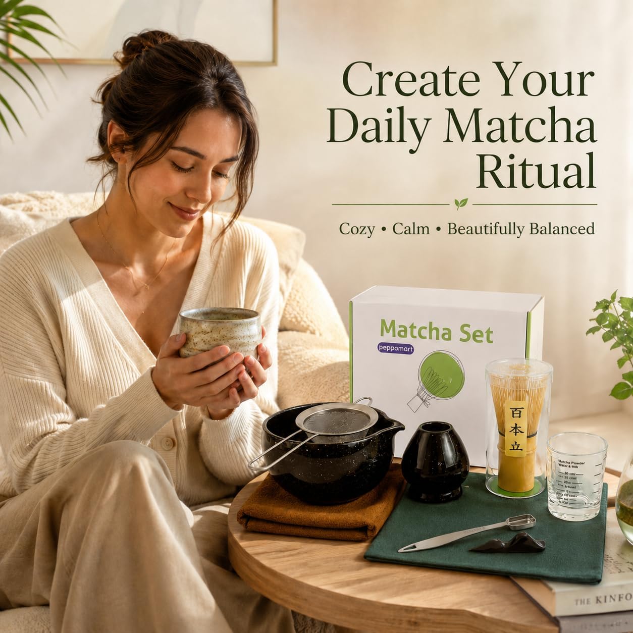 Matcha Tea Set – Traditional Japanese Matcha Kit with Bamboo Whisk (Chasen), Bowl (Chawan), Scoop (Chashaku) & Holder – Premium Matcha Starter Set for Beginners & Tea Lovers