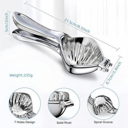 WUJIE Heavy Duty Manual Citrus Juicer, Stainless Steel Hand Press Lemon Lime Squeezer with Large Capacity and Filter, Easy Squeeze Professional Fruit Press