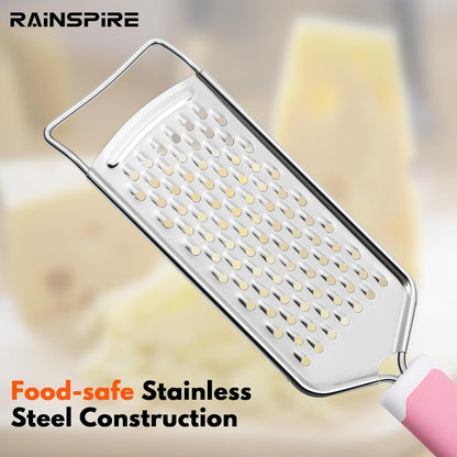 Rainspire Professional Cheese Graters for Kitchen Stainless Steel Handheld, Metal Lemon Zester Grater With Handle For Cheese, Chocolate, Spices, Kitchen Gadgets And Tools, Soft Grip Handle, Black