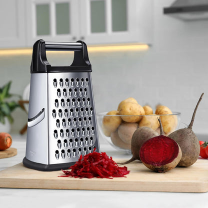 Kaishun Professional Cheese Grater, 4-Sided Stainless Steel Box Grater, Food Shredder for Cheese, Parmesan, Vegetable, Black