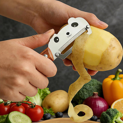 Maxjoy Multifunctional Vegetable Peeler, Zero Flex & Zero Snag, Stainless Steel with Wooden Handle, 2 in 1 Peeler with Bottle Opener for Potato Apple Carrot Fruit