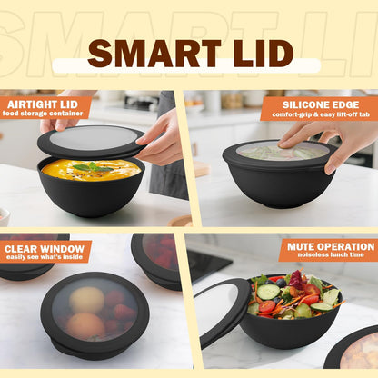 Wheat Straw Bowls Set with Lids, Unbreakable 40 OZ Cereal Bowls Set of 4, Salad Container for Lunch, Microwave & Dishwasher Safe Bowl Set for Kitchen, Picnic, RV, Camping, Multi