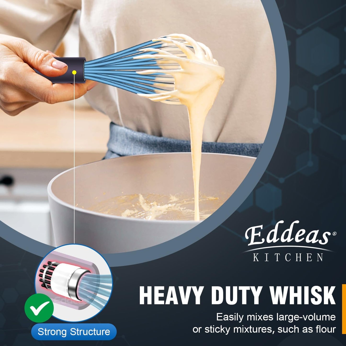 Whisks For Cooking - 500 °F Heat Resistant Silicone Whisk, Heavy Duty 7",9"&11inch Non-Scratch Balloon Kitchen Wisk tool Set, for cooking Wisking, Blending, Beating, Stirring, 3 Piece Black