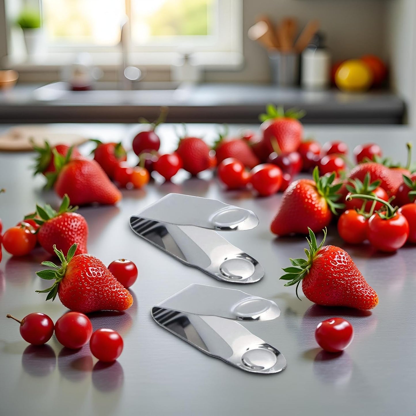 Stainless Steel Strawberry Huller Fruit Stem Remover Home Kitchen Tools for Cherry Tomato, Silver, 2.8 * 1, 2PCS