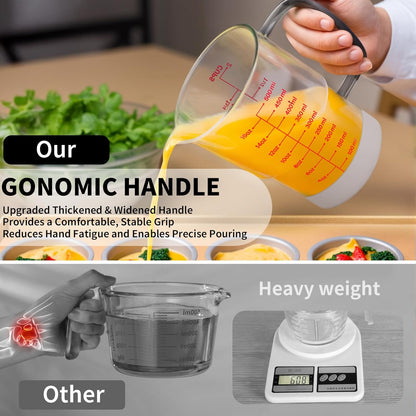 Newness 2-Cup Glass Measuring Cup For Baking and Cooking, (Upgraded, 3 Marking Including Cup/ML/Ounce Scale) Dishwasher, Freezer, Microwave, and Preheated Oven Safe, Essential Kitchen Tools
