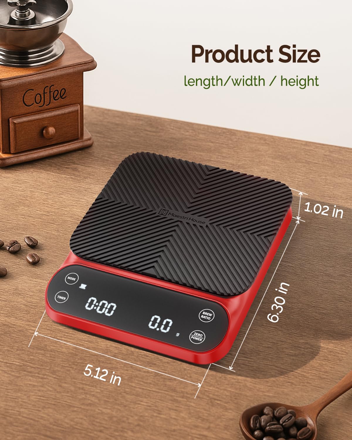 Maestri House S3 Coffee Scale with Timer, 3kg/0.1g Rechargeable Digital Scale, 3 Brew Modes, Adjustable Ratios & Flow Rate Display, Barista-Grade for Pour-Over, Espresso, French Press – Black