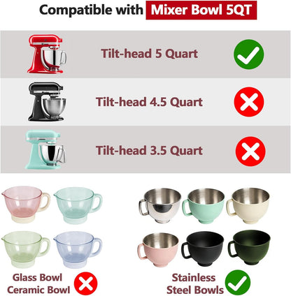 3 Pack Silicone Bowl Liners with Lids for KitchenAid 5QT Tilt Head Mixer, Collapsible Food-Grade Bowl Inserts, Thick Heat/Cold Resistant Silicone Mixing Bowl Liners