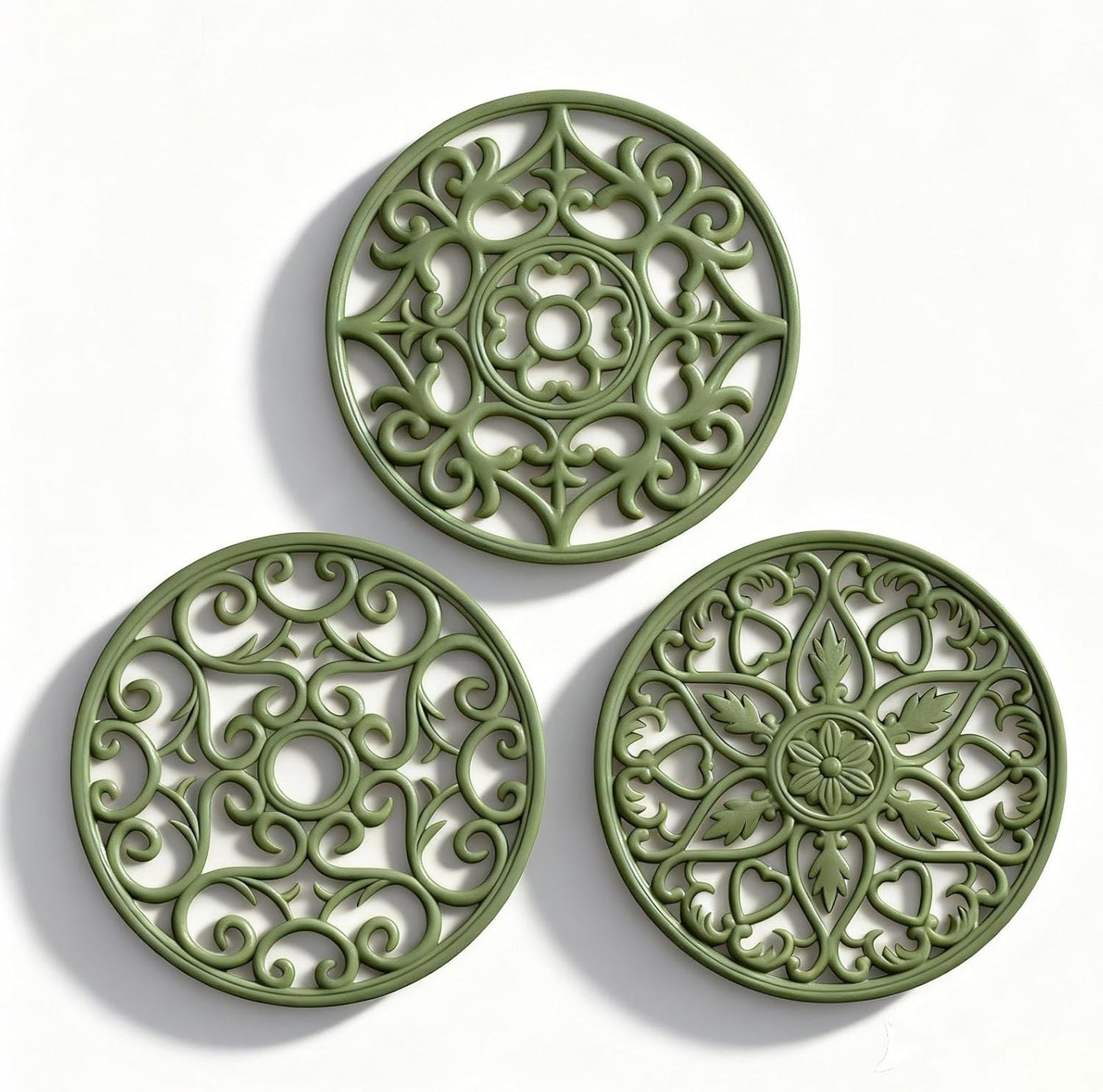 ME.FAN Trivets for Dishes/Pots/Pans, 3 Pcs Silicone Mats, Flexible/Durable/Non Slip Hot Pads to Protect Table and Counter Top (Olive Green)