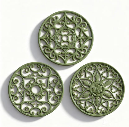 ME.FAN Trivets for Dishes/Pots/Pans, 3 Pcs Silicone Mats, Flexible/Durable/Non Slip Hot Pads to Protect Table and Counter Top (Olive Green)