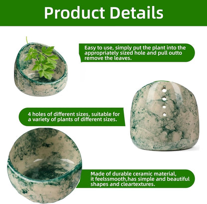 herb stripper，herb stripper bowl，pottery herb stripper，handmade with different circular hole sizes for separating leaves and stems.