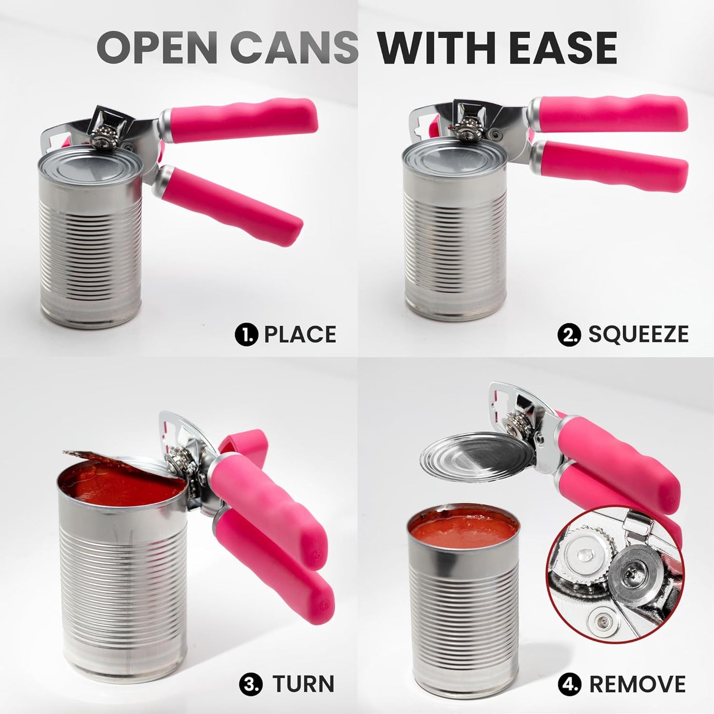 Zulay Kitchen Heavy Duty Stainless Steel Can Opener Manual with Bottle Opener - Rust Proof Manual Can Opener With Turn Knob & Comfy Soft Grip Handles - Black