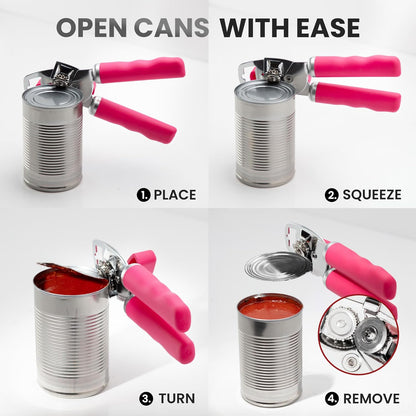 Zulay Kitchen Heavy Duty Stainless Steel Can Opener Manual with Bottle Opener - Rust Proof Manual Can Opener With Turn Knob & Comfy Soft Grip Handles - Black
